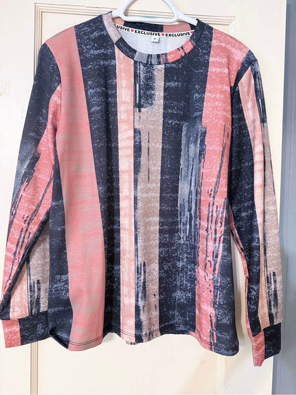 Exclusive Striped Long Sleeve Top - Coral, Black & Tan